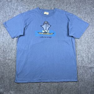 Vtg Y2K Life Is Crap Men's T-Shirt Parody Joke Humor Blue Short Sleeve Size XL